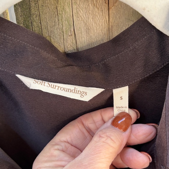 Soft Surroundings Silk Chocolate Brown Blouse Button Down Women’s Size Small - Picture 6 of 8